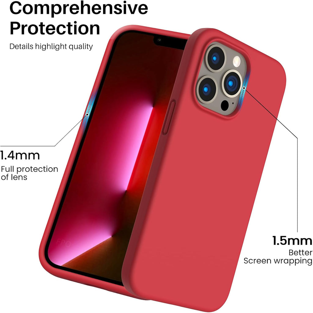 Shockproof Liquid Silicone Designed for Iphone 13 Pro Case Gel Rubber Comprehensive Protection Anti-Shock Cover Case Drop Protection 6.1Inch-Red