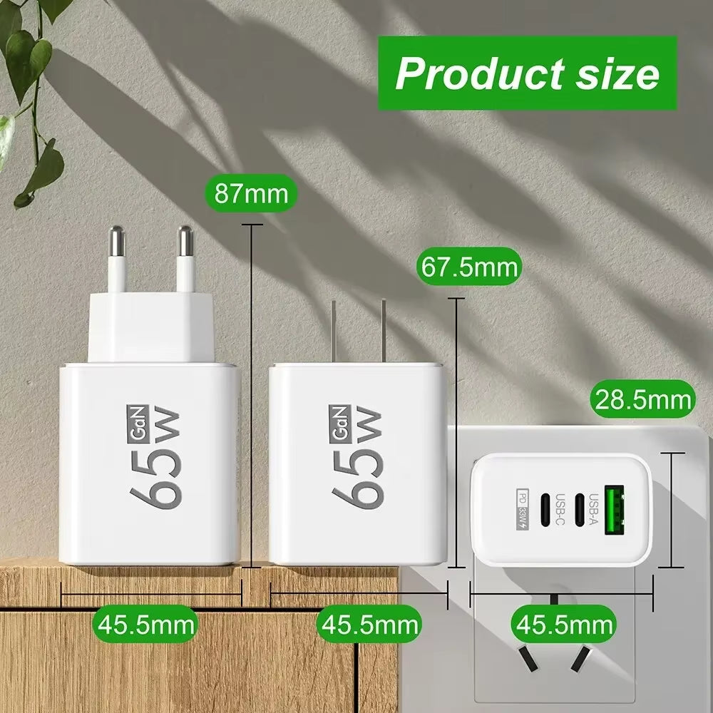 Gan Fast Charging Charger USB PD Type-C Multi-Port Mobile Phone Adapter for Iphone 15 Pro Max Samsung Xiaomi Huawei