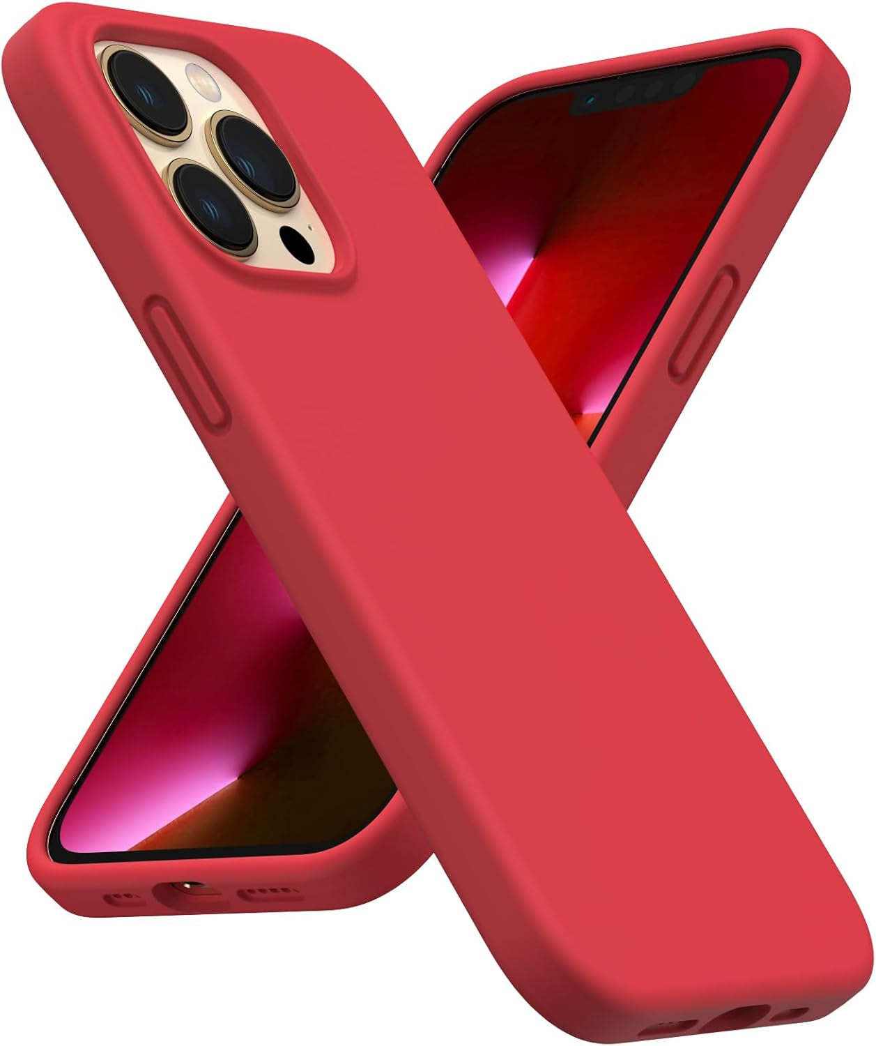 Shockproof Liquid Silicone Designed for Iphone 13 Pro Case Gel Rubber Comprehensive Protection Anti-Shock Cover Case Drop Protection 6.1Inch-Red